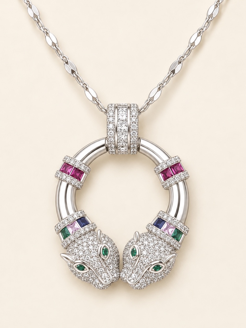 Crystal Double Panther Statement Necklace